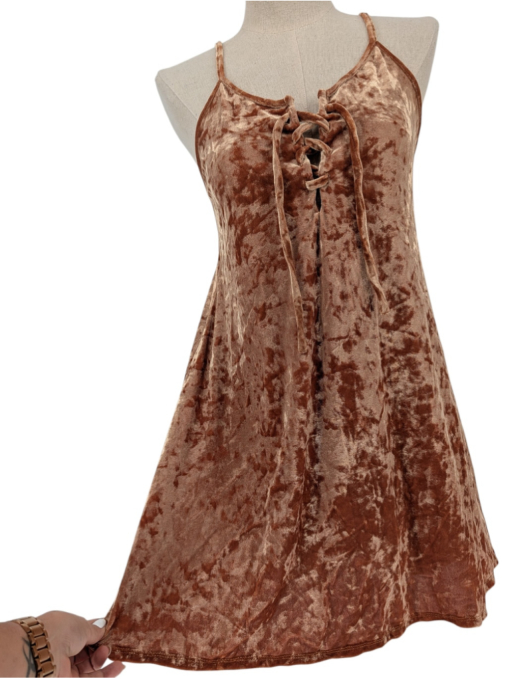 Copper Crushed Velvet Lace Up Mini Dress Y2K Whimsigoth Small Forever 21